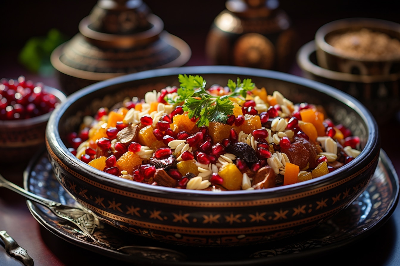 Servir le tajine marocain aux pruneaux et amandes